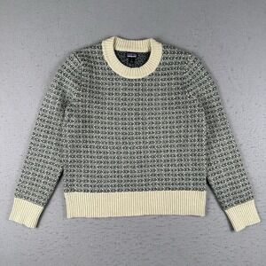 Patagonia Recycled Wool Sweater Women's Small Green Beige Nordic Fair Isle